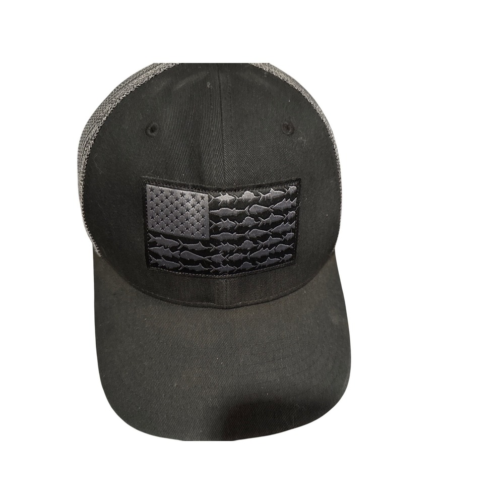 Columbia PFG Mens Black Fish American Flag Mesh Back Trucker Hat Snapback Cap